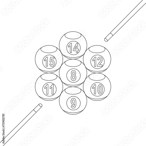 Pool table setup vector line art illustration