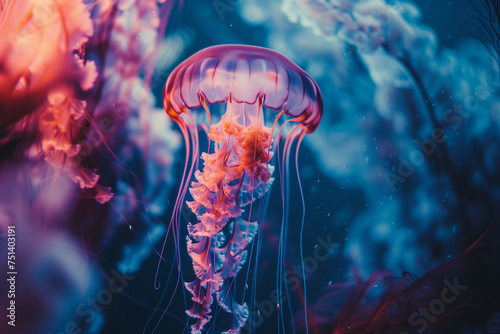 illustration of jellyfish in the water. Created with Generative AI © agrus_aiart