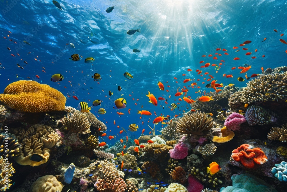 Underwater scene with coral and fish