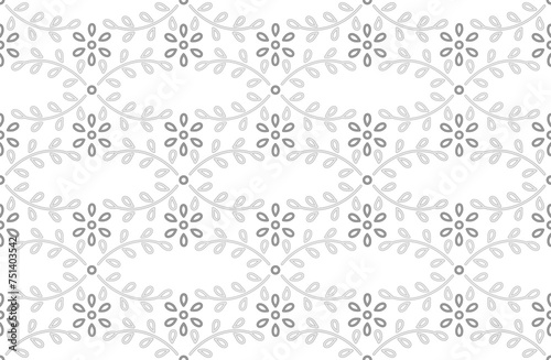 Lace fabric with flowers and herbs. Floral seamless pattern. Monochrome flowers border vector illustration. Vintage lace repeating ornament. Floral pattern for print.