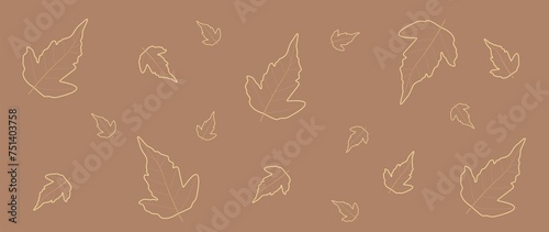 Flat illustration. Autumn concept. Leaves from white lines. Seamless wallpaper on a dark background.