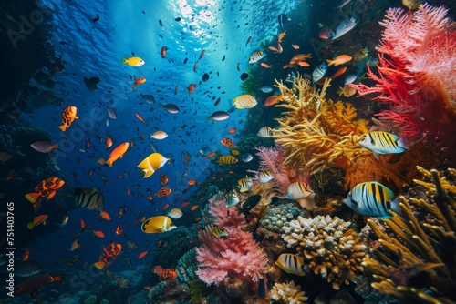 Underwater scene with coral and fish