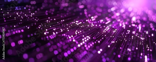 Abstract purple network waves with shimmering bokeh lights illustrate the essence of digital technology and data