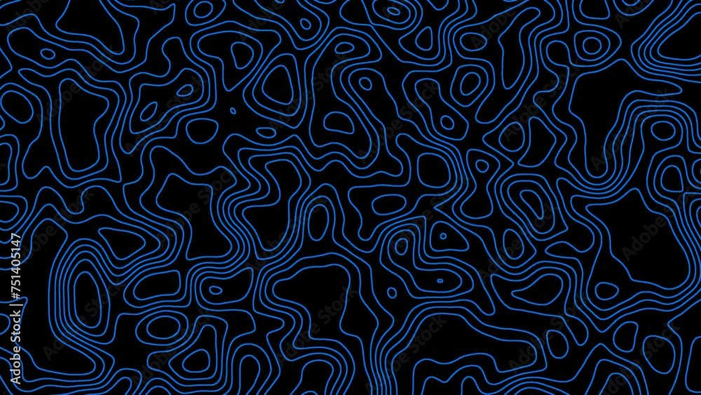 Abstract moving blue lines on a black background. Video animation.