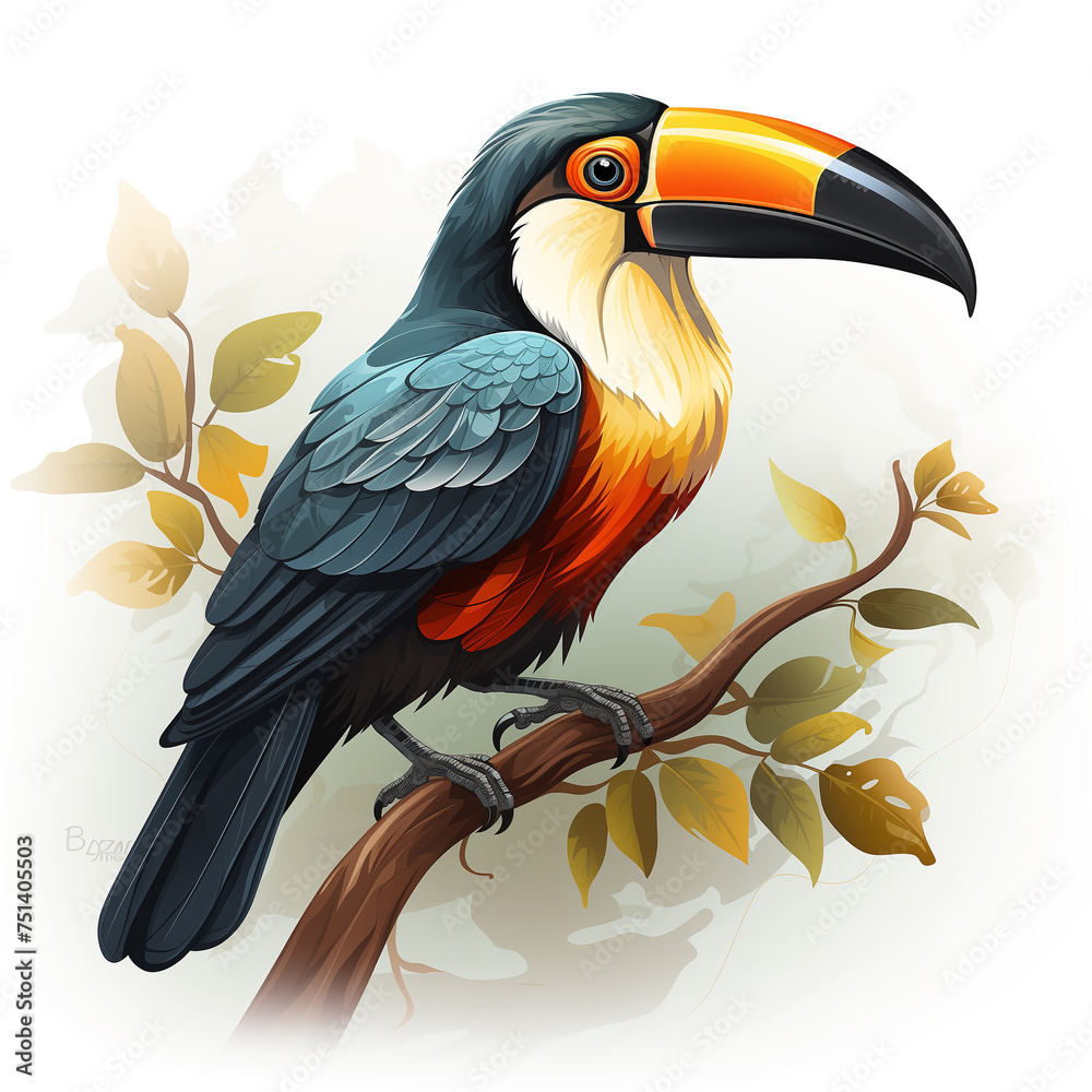 Fototapeta premium Toucan cartoon vector realistic isolated on white