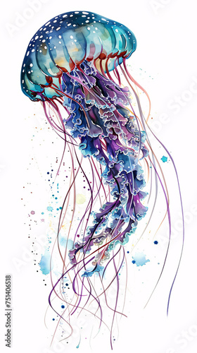 Hand-painted multicolored jellyfish illustration 