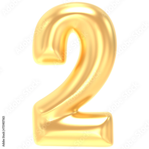 Gold 2 Number 3D Rendering