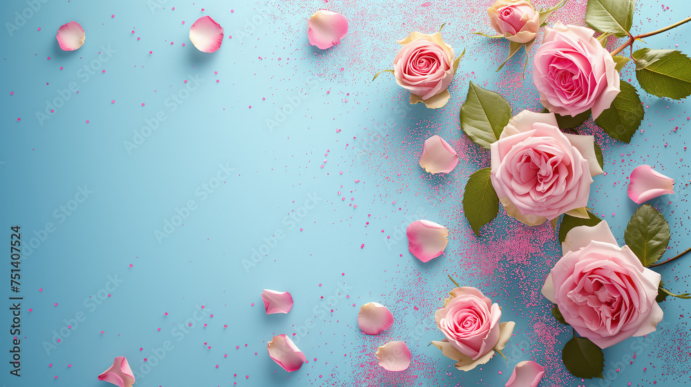 Roses on blue background. Roses on blue background.