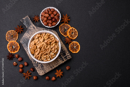 Delicious fresh peeled raw walnuts in a ceramic plate