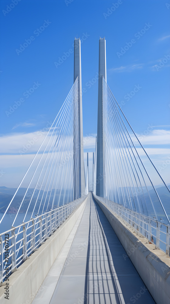 Breathtaking View of Majestic Bridge against Sky and Water Backdrop: A Testament to Human Ingenuity in Architecture and Engineering