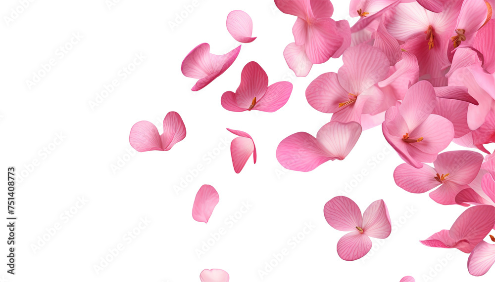 flying pink rose petals isolated on transparent background cutout