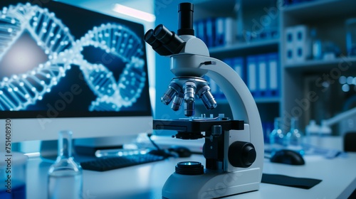 Microskop im Labor oder in einer Praxis in der Forschung. Arbeitszimmer in der Wissenschaft.