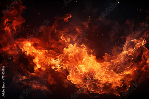 Fire flames on black background. Blaze fire flame background and textured