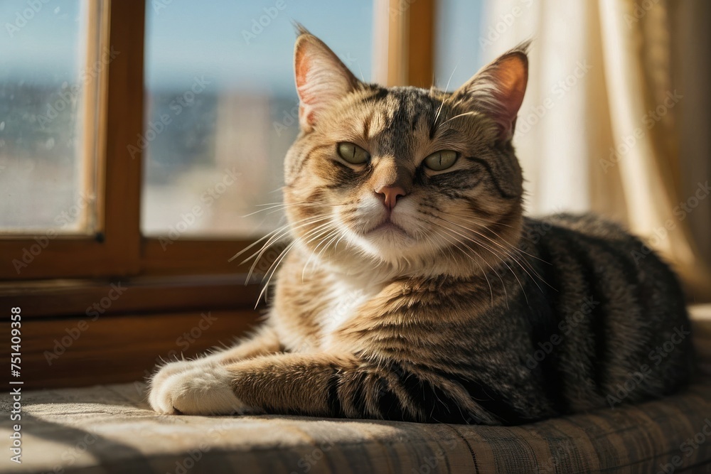 A contented cat lounging in a sunny window