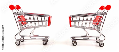 Two Shopping Carts with Red Seats for Convenient Grocery Shopping Experience