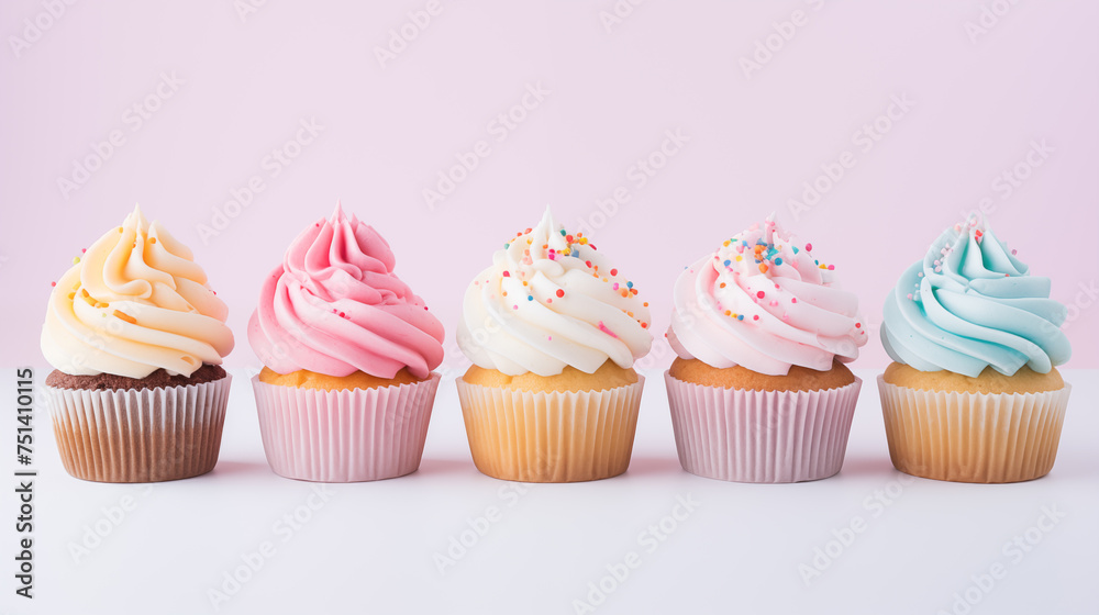 Tasty cupcakes. Delicious colored cupcakes