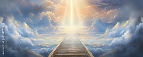 Stairway through the clouds to the heavenly light