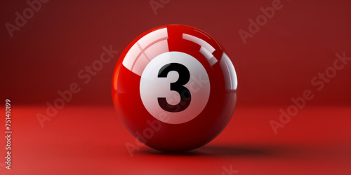 Billiard ball number 3 red color on red background.