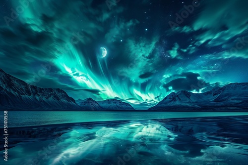 Mountains and northern lights landscape