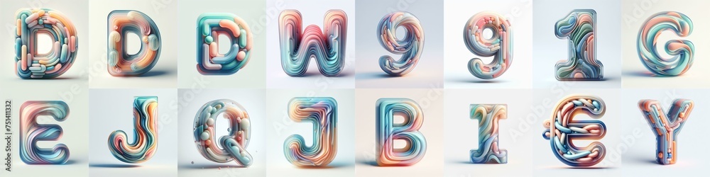 Fototapeta premium pastel colors blend glass 3D Lettering Typeface. AI generated illustration