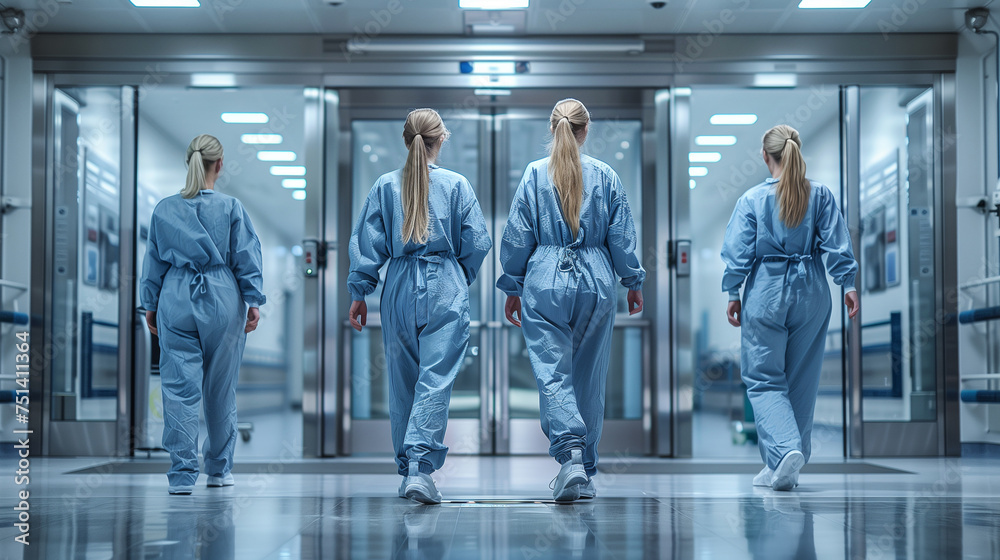 Guardians of health, standing in unity, the hospital entrance their threshold of care. Prepair for outbreak. Guardians of health, standing in unity, the hospital entrance their threshold of care. Prepair for outbreak.