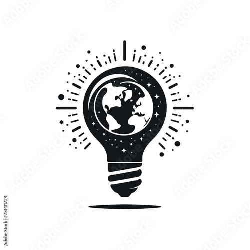 silhouette of a earth into a bulb vector illustration, earth hour concept