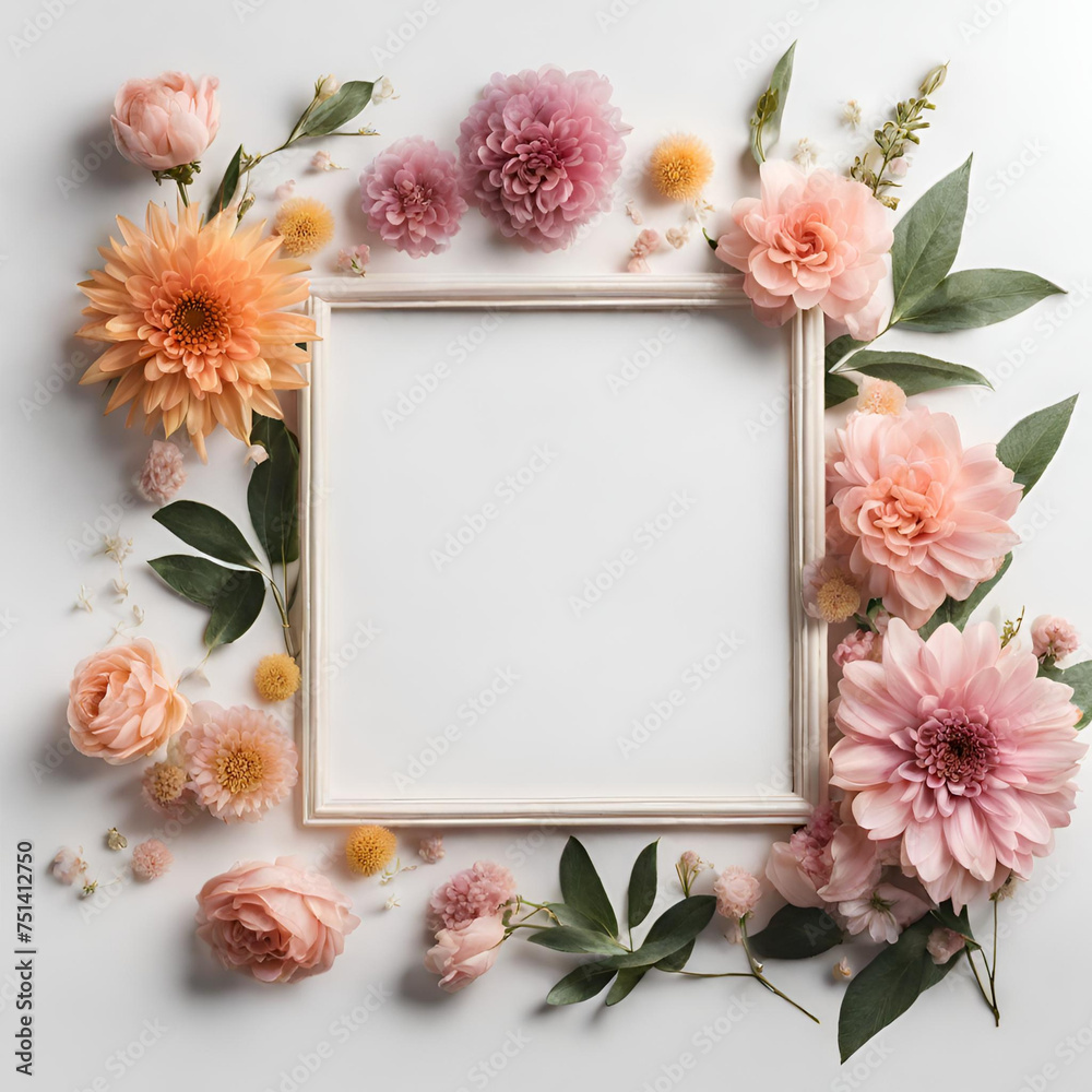 Square floral frame on white background Square floral frame on white background
