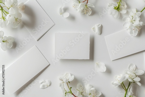 A Canvas of Spring: Delicate Flowers Frame Clean White Postcards in a Light and Airy Mockup