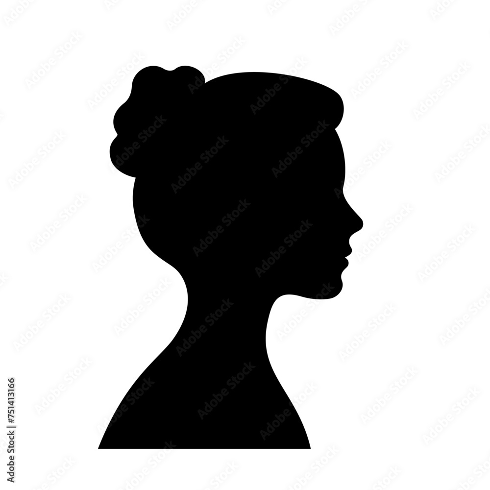 Black silhouette of woman, female young model with hairstyle vector illustration