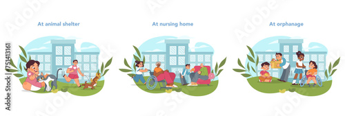 Compassion in action set. Vector illustration