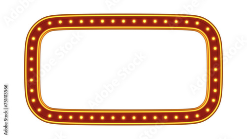 Red frame gold border light glow retro advertising sign on white background. 3d rendering
