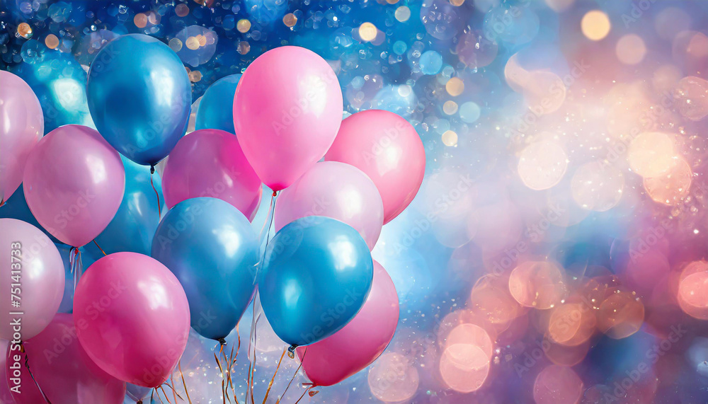 Beautiful panoramic background with pink and blue balloons Beautiful panoramic background with pink and blue balloons