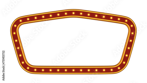 Red frame gold border light glow retro advertising sign on white background. 3d rendering