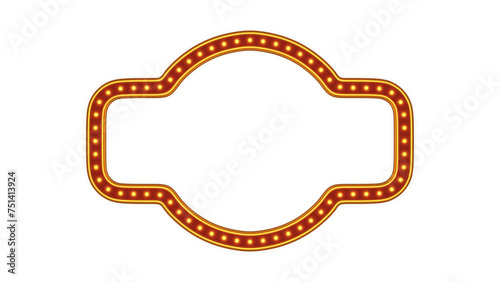 Red frame gold border light glow retro advertising sign on white background. 3d rendering