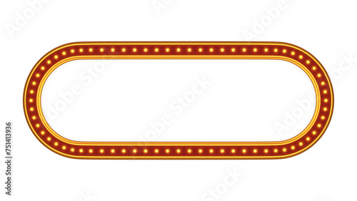 Red frame gold border light glow retro advertising sign on white background. 3d rendering