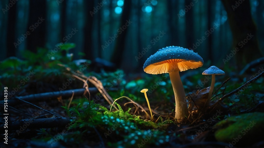 Fototapeta premium A Close-Up of Mushroom in forest with lots of brighness and lighting