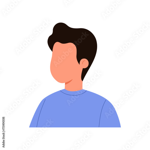 Portrait of boy with black hair, avatar of male character without face vector illustration