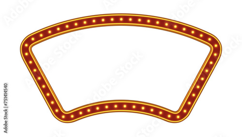 Red frame gold border light glow retro advertising sign on white background. 3d rendering