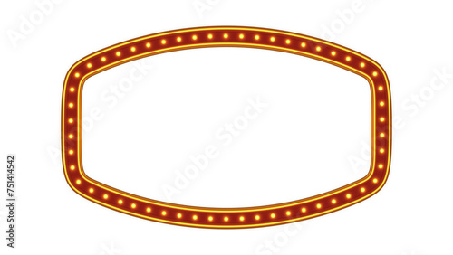 Red frame gold border light glow retro advertising sign on white background. 3d rendering