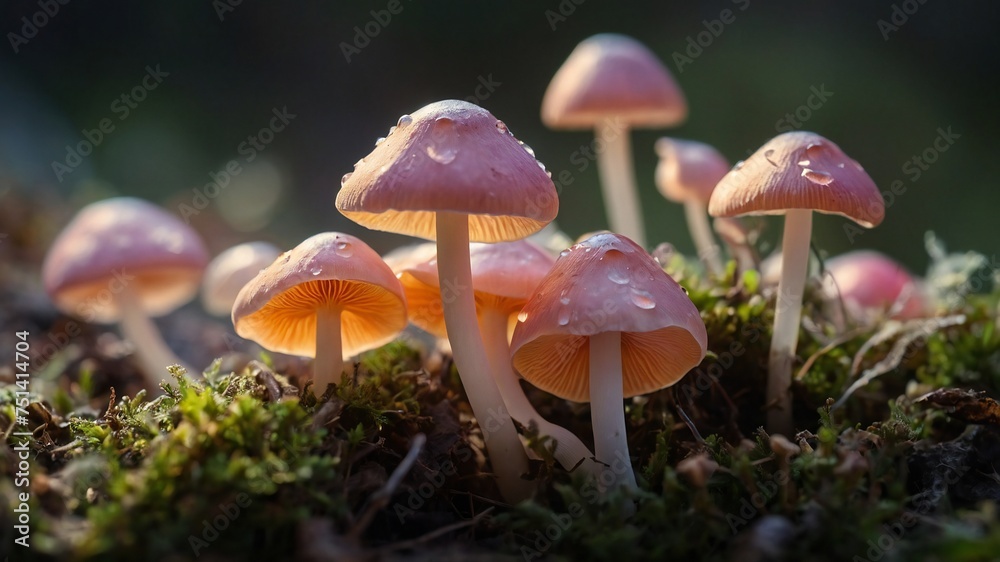 A Close-Up of Mushroom in forest with lots of brighness and lighting