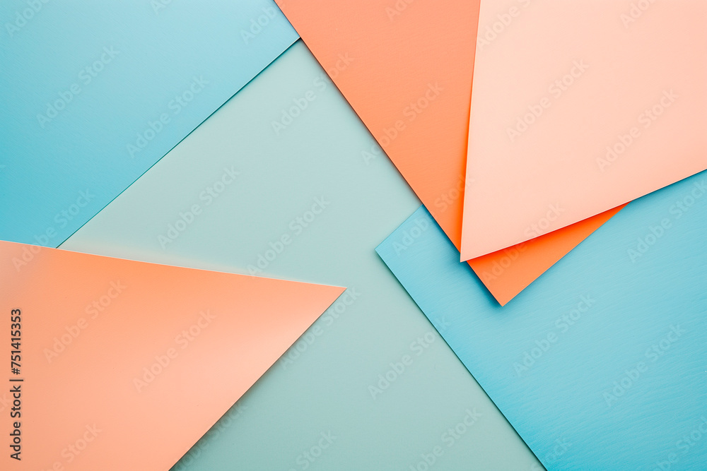Abstract colored paper texture background. Minimal composition with geometric shapes and lines in pastel blue and, peach and orange colors Abstract colored paper texture background. Minimal composition with geometric shapes and lines in pastel blue and, peach and orange colors