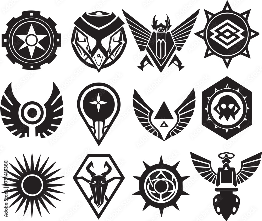 Set Greyscale cyberpunk video game symbol. Hand drawn vector illustration Set Greyscale cyberpunk video game symbol. Hand drawn vector illustration