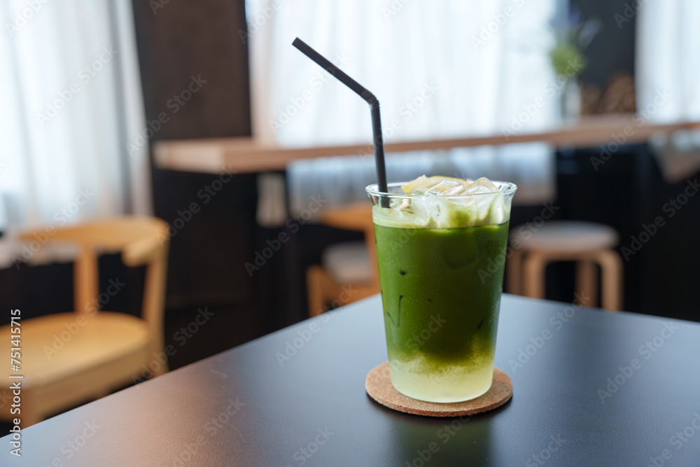 Iced matcha green tea yuzu lemon soda. Summer drink, Enjoy beverage, Freshness and relaxation. Iced matcha green tea yuzu lemon soda. Summer drink, Enjoy beverage, Freshness and relaxation.