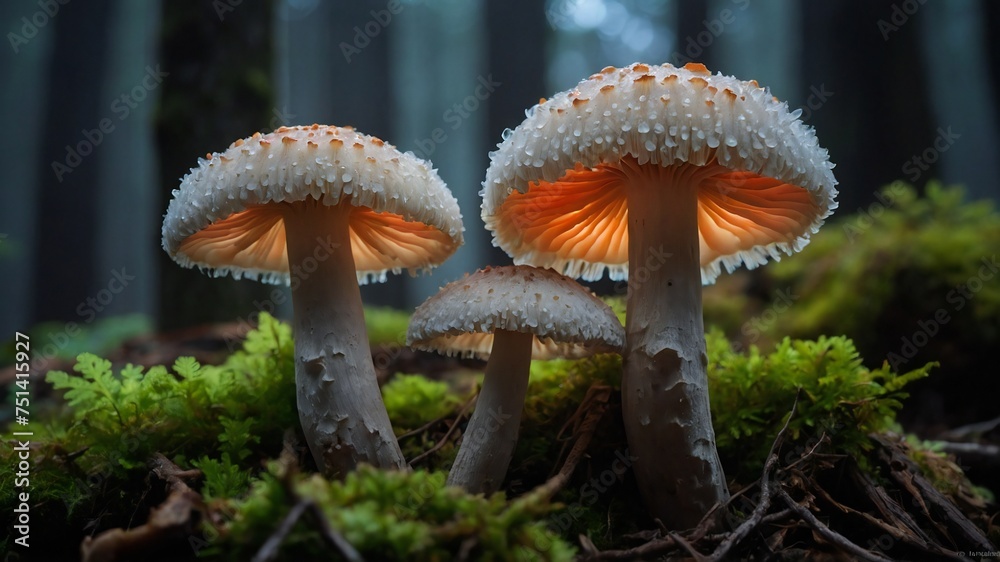 Fototapeta premium A Close-Up of Mushroom in forest with lots of brighness and lighting