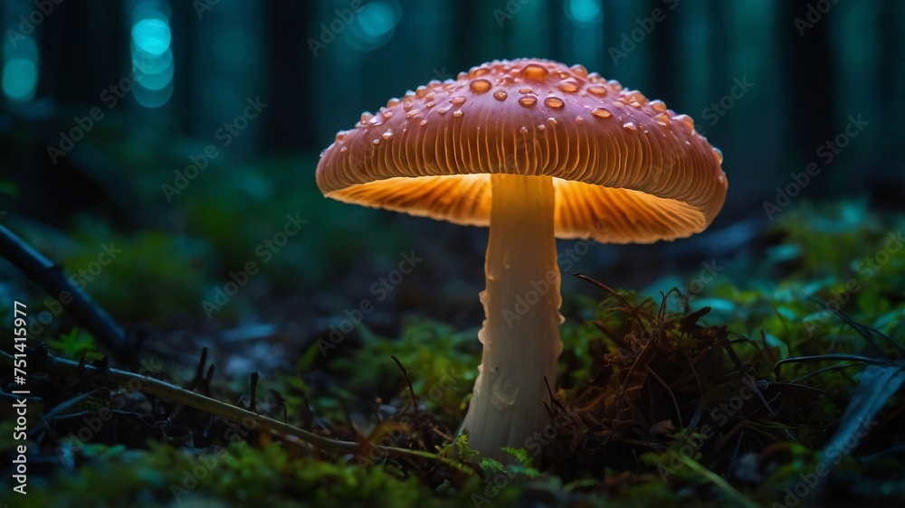 Fototapeta premium A Close-Up of Mushroom in forest with lots of brighness and lighting