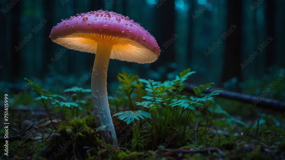 Fototapeta premium A Close-Up of Mushroom in forest with lots of brighness and lighting