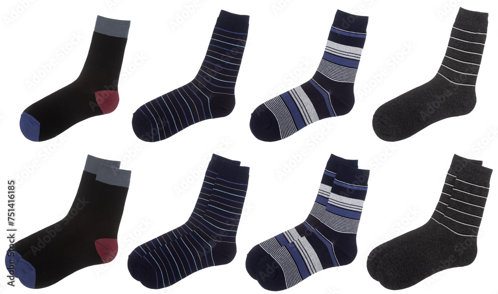 Assorted mens crew socks collection on white background Assorted mens crew socks collection on white background