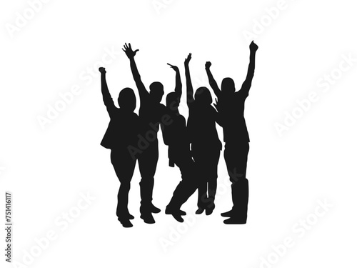 people raising hand silhouettes. Cheering crowd at a concert. People raising hand at the concert. People raising hand at the concert design template in flat style. isolated on white background.