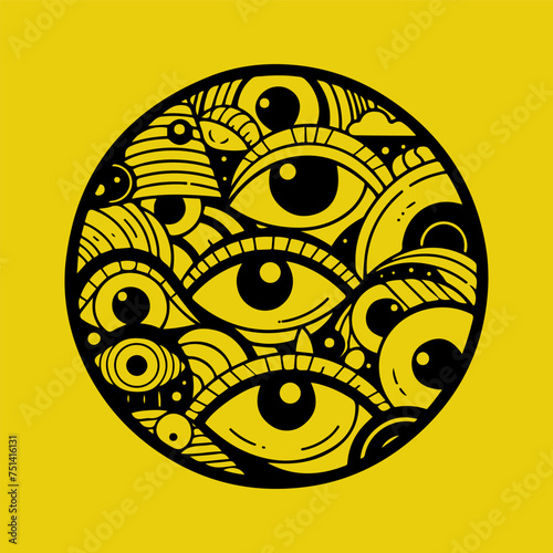 Abstract Composition with Various Eyes in Circular Frame.