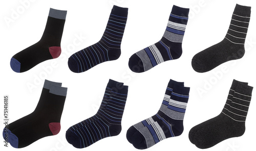 Assorted mens crew socks collection on white background